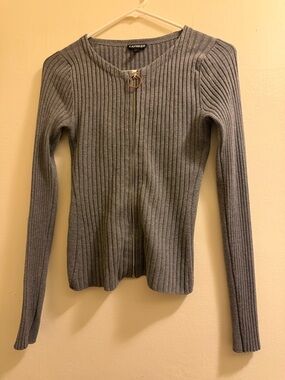 Express Grey Ribbed Zip-Front Sweater